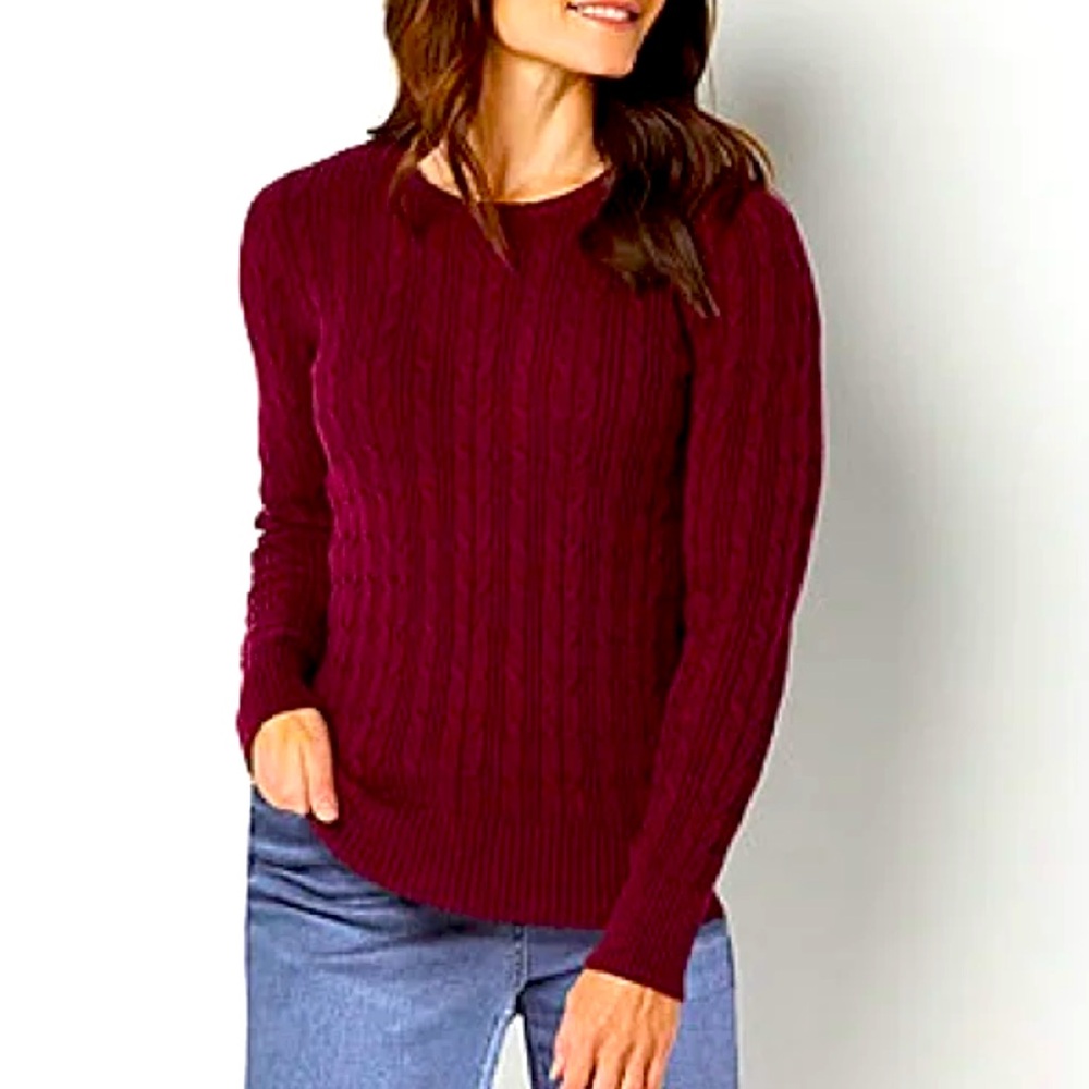 St. John's Bay Womens Crew Neck Long Sleeve Cable Knit Pullover Sweater M